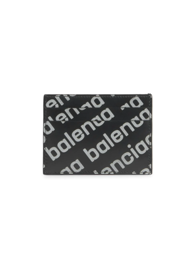 Shop Balenciaga Men's Leather Logo-print Cardholder In Black Reflect Pr