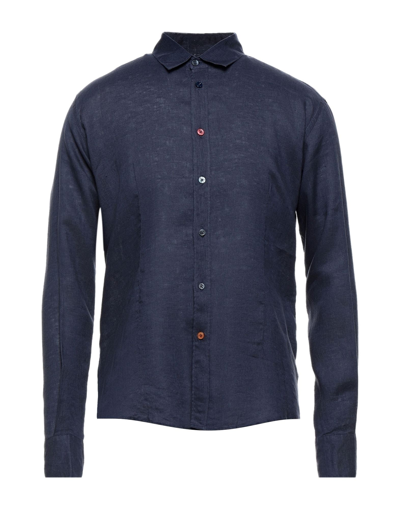 Shop Grey Daniele Alessandrini Man Shirt Midnight Blue Size Xl Linen