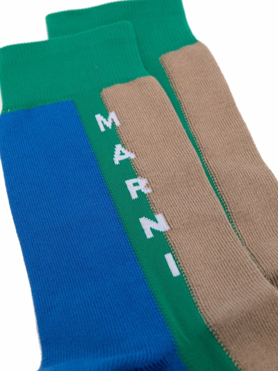 Shop Marni Logo-print Colour-block Socks In Blue