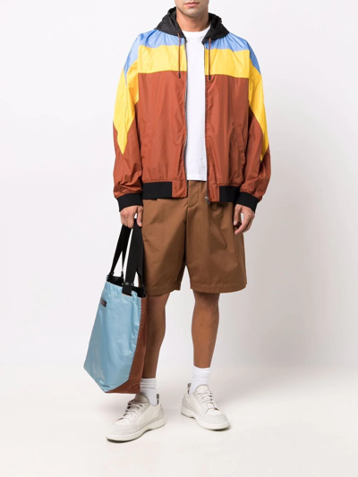 Marni Hooded Colour-block Lightweight Jacket In Brown