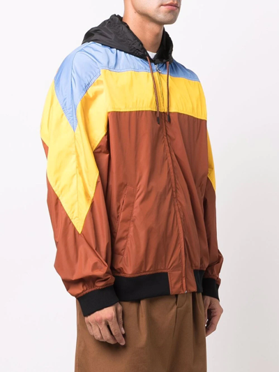 Marni Hooded Colour-block Lightweight Jacket In Brown