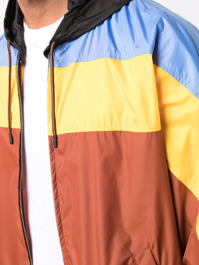 Marni Hooded Colour-block Lightweight Jacket In Brown