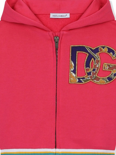 Shop Dolce & Gabbana Zip-front Logo Hoodie In Pink