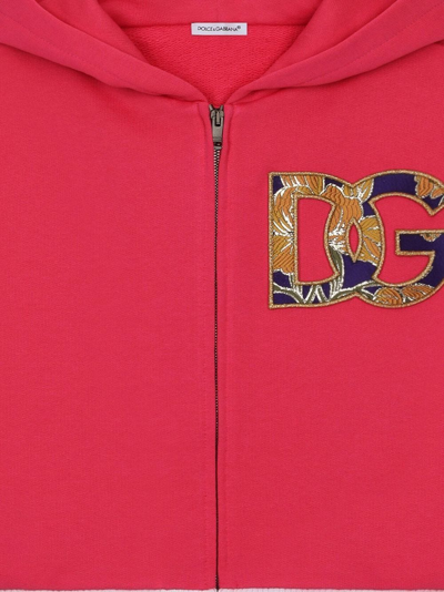 Dolce & Gabbana Logo-patch Zip-front Hoodie In Pink