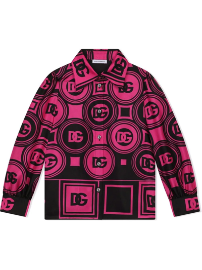 Shop Dolce & Gabbana Graphic Dg Logo-print Silk Shirt In Pink