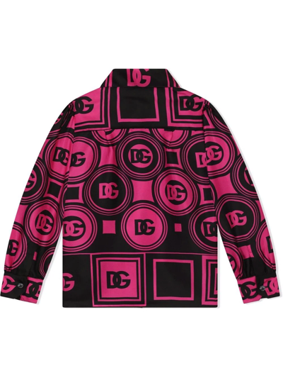 Shop Dolce & Gabbana Graphic Dg Logo-print Silk Shirt In Pink