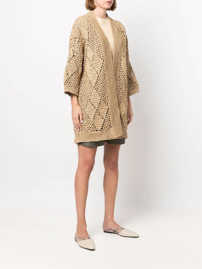 Brunello Cucinelli Open-knit Cardigan Coat In Brown