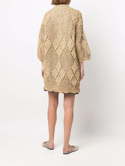 Brunello Cucinelli Open-knit Cardigan Coat In Brown