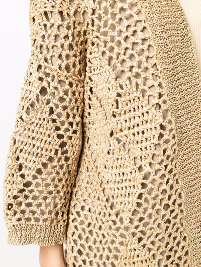 Brunello Cucinelli Open-knit Cardigan Coat In Brown