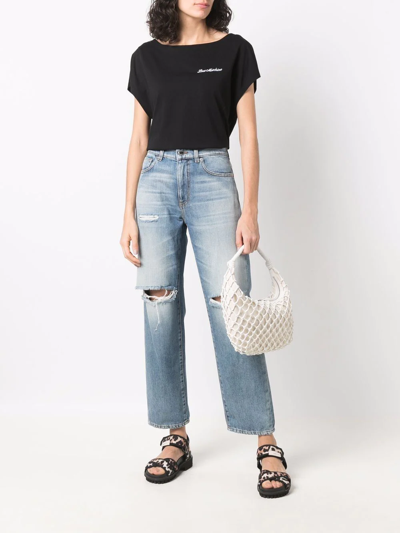 Shop Love Moschino Distressed Straight-leg Jeans In Blue