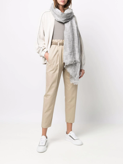Shop Brunello Cucinelli Fine-knit Linen-blend Scarf In Grey