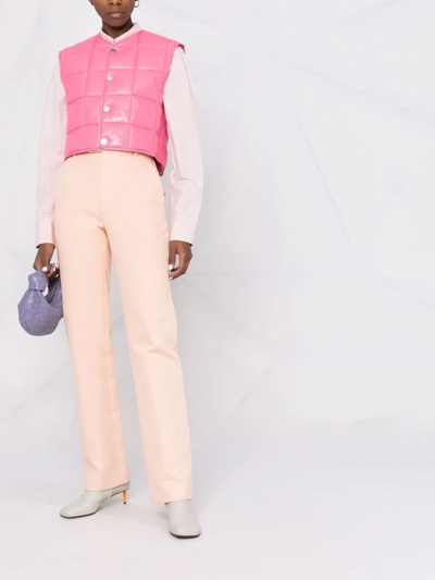 Shop Bottega Veneta Shiny Leather Padded Vest In Pink