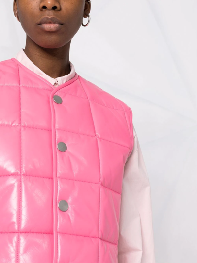 Shop Bottega Veneta Shiny Leather Padded Vest In Pink