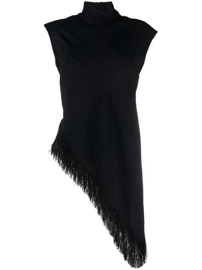 Proenza Schouler Asymmetric Fringed Crepe Top In Black