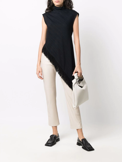 Proenza Schouler Asymmetric Fringed Crepe Top In Black