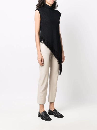 Proenza Schouler Asymmetric Fringed Crepe Top In Black