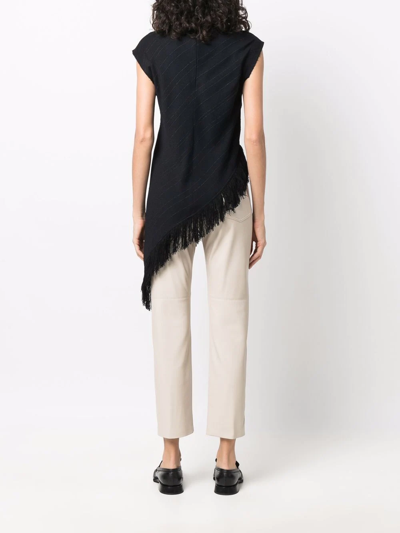 Proenza Schouler Asymmetric Fringed Crepe Top In Black
