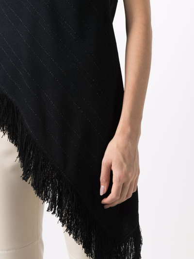 Proenza Schouler Asymmetric Fringed Crepe Top In Black