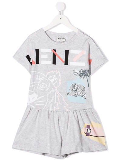 Shop Kenzo Graphic-print Organic Cotton Playsuit In Grey