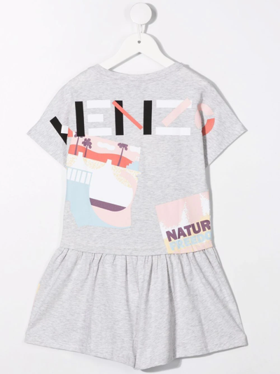 Shop Kenzo Graphic-print Organic Cotton Playsuit In Grey