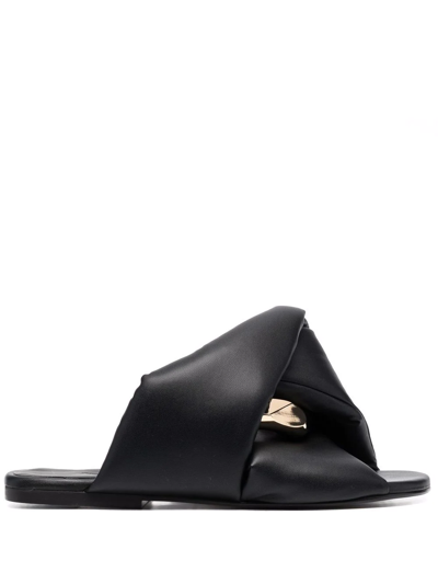 Shop Jw Anderson Chain Flat Sandals In Black