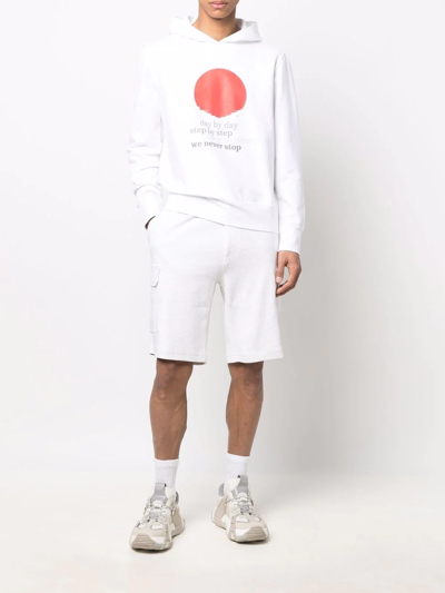 Shop Kiton Graphic-print Long-sleeve Hoodie In White