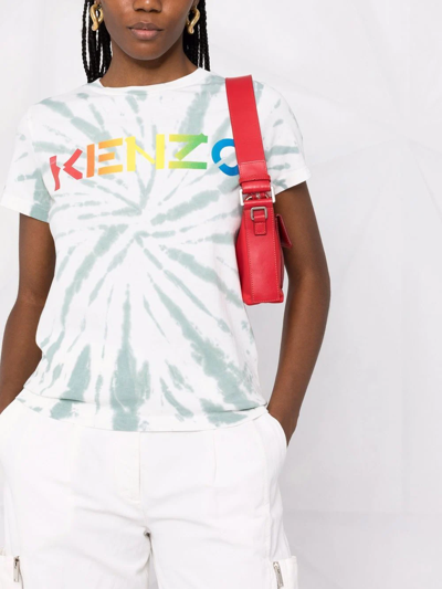 Shop Kenzo Logo-print Tie-dye T-shirt In Green