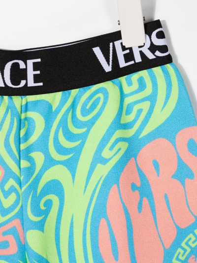 Shop Versace Logo-waistband Shorts In Blue