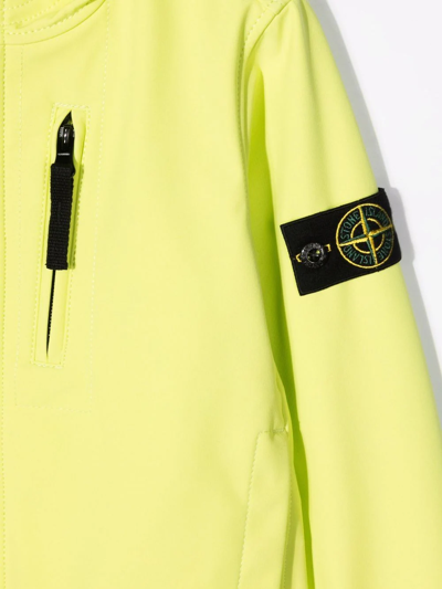 Shop Stone Island Junior Compass-logo Zip-up Hoodie In Yellow