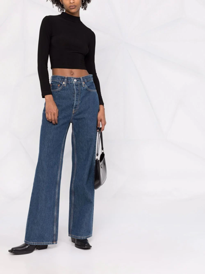 Re/done + Net Sustain 70s Ultra High Rise Wide Leg Frayed Jeans In Blue