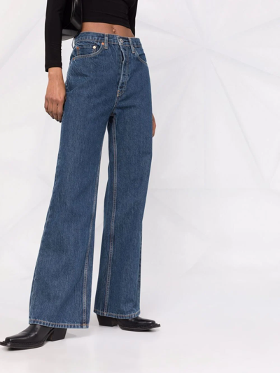 Re/done + Net Sustain 70s Ultra High Rise Wide Leg Frayed Jeans In Blue