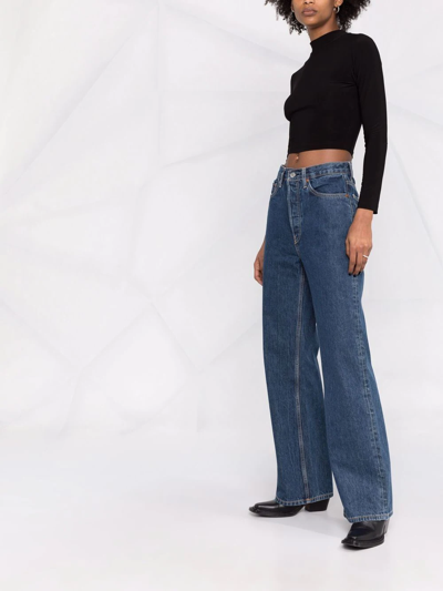 Re/done + Net Sustain 70s Ultra High Rise Wide Leg Frayed Jeans In Blue