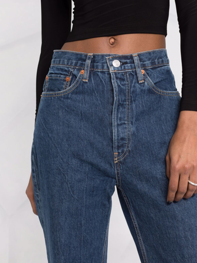 Re/done + Net Sustain 70s Ultra High Rise Wide Leg Frayed Jeans In Blue