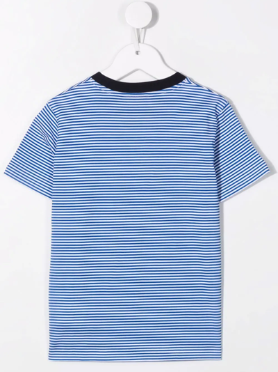 Shop Moncler Logo-print Striped T-shirt In Blue