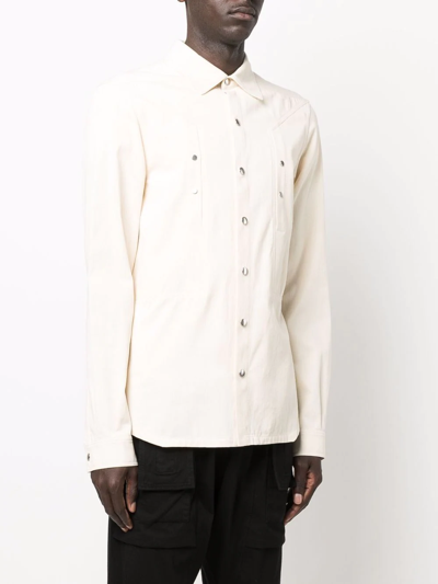 Shop Rick Owens Long-sleeve Cotton Shirt In Neutrals