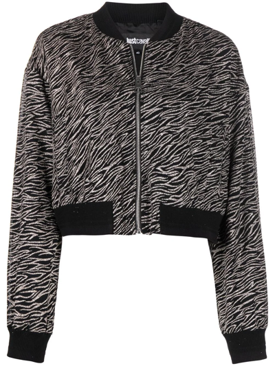 Shop Just Cavalli Shimmer-zebra Print Bomber Jacket In Black