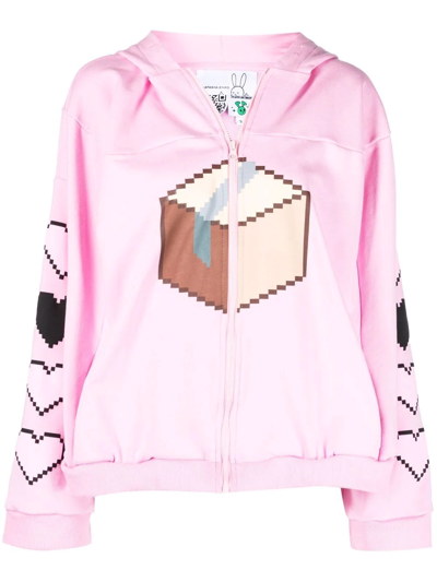 Shop Natasha Zinko 8-bit Box Zip Hoodie In Pink