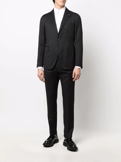 Tagliatore Tailored Black Wool Suit With Notched Lapel In Black