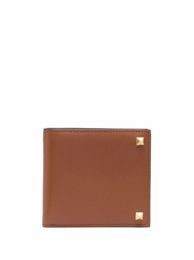 hjul hemmeligt Stjerne Valentino Garavani Rockstud-embellished Leather Wallet In Brown | ModeSens
