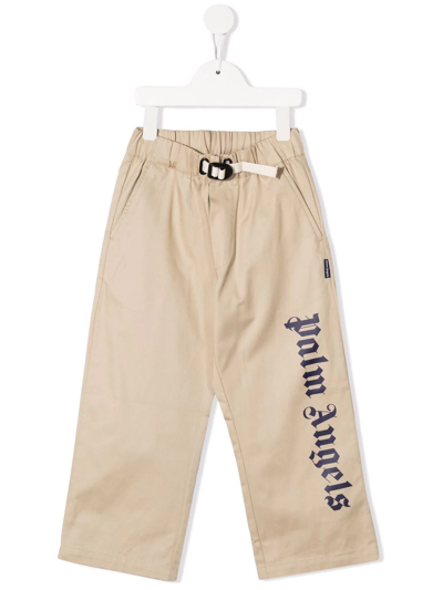 Shop Palm Angels Logo-print Straight-leg Trousers In Neutrals