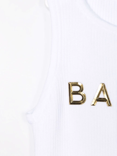Shop Balmain Debossed-logo Cotton Dress In White