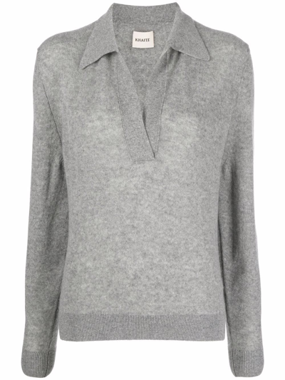 Shop Khaite Long-sleeved Knitted Polo Shirt In Grey