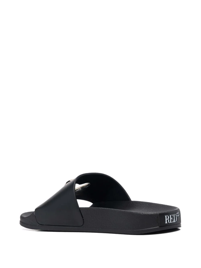 Redv Heart Plaque Flat Slides In Black