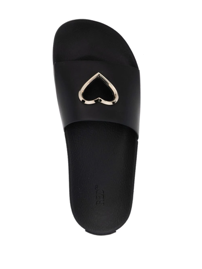 Redv Heart Plaque Flat Slides In Black
