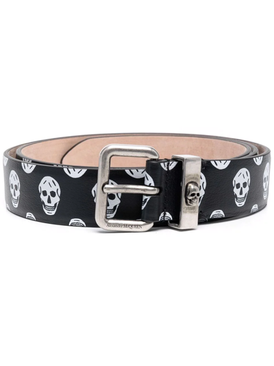 Shop Alexander Mcqueen Skull-print Leather Belt In Black