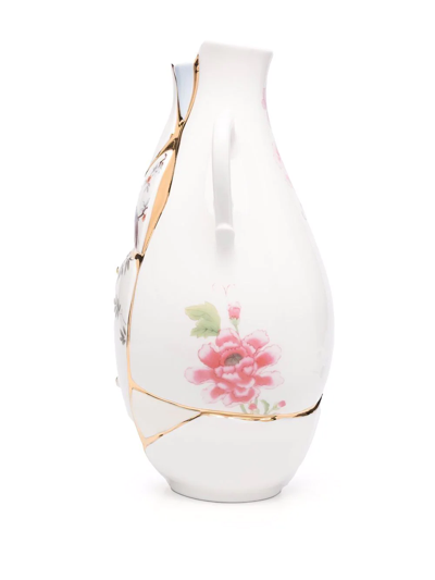 Seletti Kintsugi 24ct Yellow-gold Plated Porcelain Vase 32cm In White
