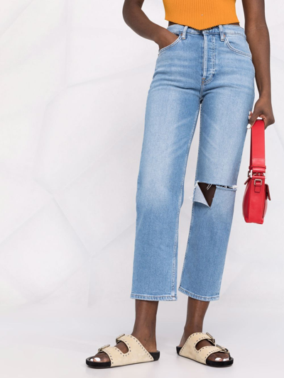 Shop Re/done Ripped Detailing Straight-leg Jeans In Blue