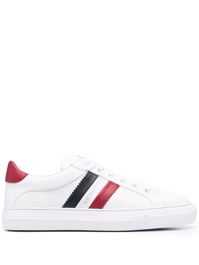 Shop Moncler Side-stripe Leather Sneakers In White