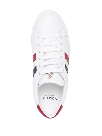 Shop Moncler Side-stripe Leather Sneakers In White