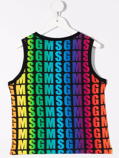 Msgm Tank Top With All-over Multicolor Logo In Blue